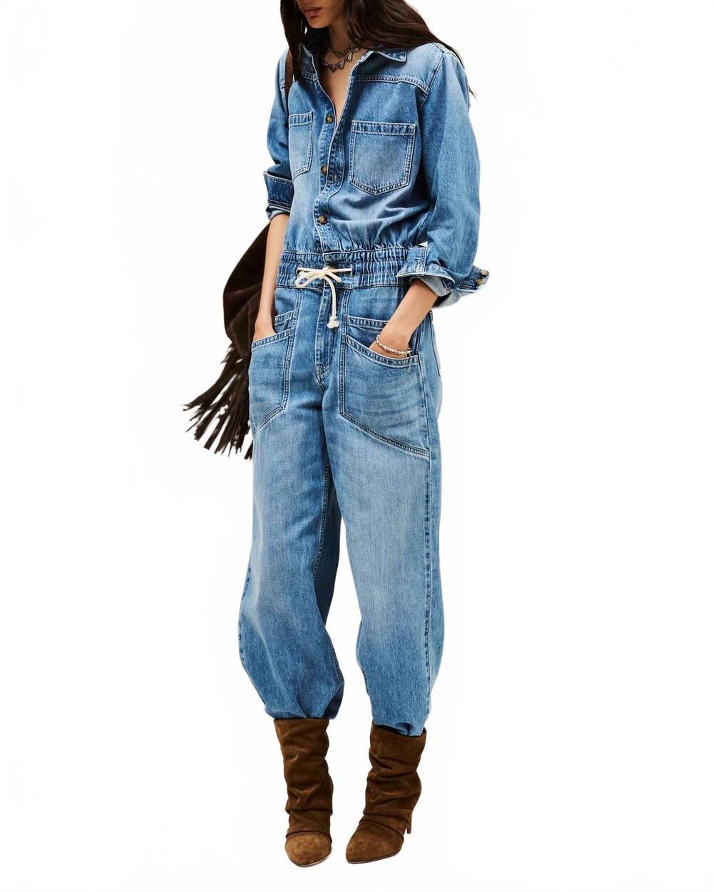 NEW BA&SH mirella jumpsuit in blue jeans